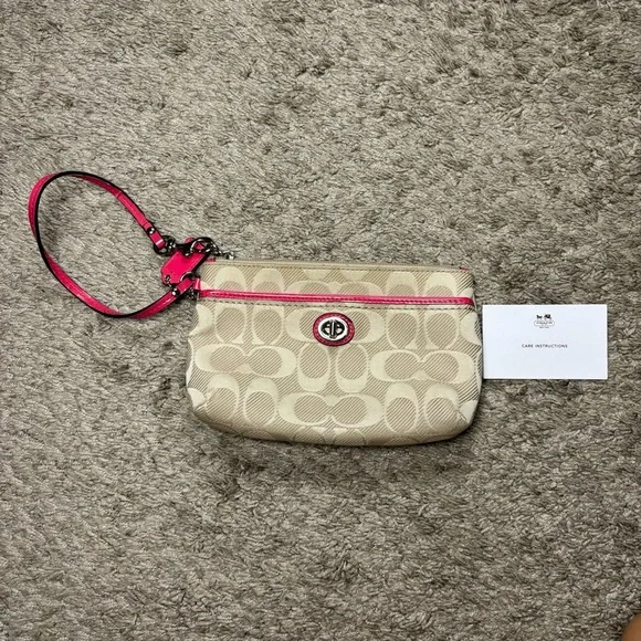 Coach Classic Monogram Wristlet with Pink Detailing Purse Wristlet - Picture 9 of 9